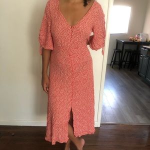 Red and White Floral Maxi Dress